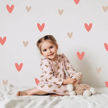 Samolepící dekorace INSPIO Samolepky na zeď - Barevná srdíčka do dětského pokoje, velikost 90 x 30 cm, 9533f