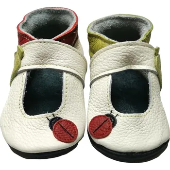 Capáčky EBOOBA Kožené capáčky s koženou podrážkou sandále bílé s beruškou 18-24 měsíců Bílá 24