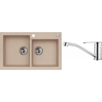 Granitový dřez Alveus Set Rock 90 Granitový dřez dvojitý 780x480 mm+ baterie Ruta, béžová, SETA531