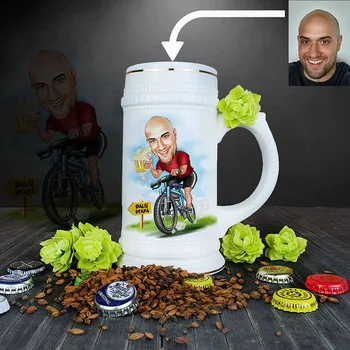 Dárkový potravinový koš Vtipný dárek pro cyklisty k narozeninám, vánocům | Pivní půllitr s potiskem cyklisty