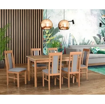 Jídelní set Jídelní sestava DX 6, odstín lamina (deska stolu) ořech světlý, odstín dřeva (židle + nohy stolu) olše, potahový materiál látka