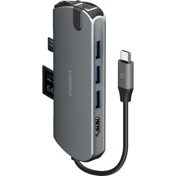 USB hub ENERGEA AluHub HD Pro hliníkový 3.1 USB-C Hub s integrovanou čtečkou karet SD 8v1, Gunmetal