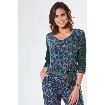 Dámské tričko Tričko s potiskem a krajkou bronzová 38/40