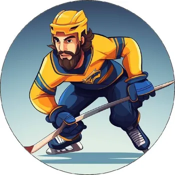 Jedlá dekorace na dort Jedlý papír hokejista v modro-žlutém dresu 19,5cm