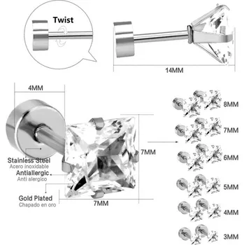 Náušnice Elegantní náušnice z chirurgické oceli s krystaly - bílá + stříbrná,3mm