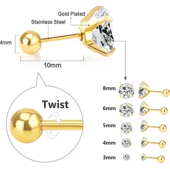 Náušnice Luxusní zirkonové náušnice z nerezové oceli - twist zlatý 01,6mm