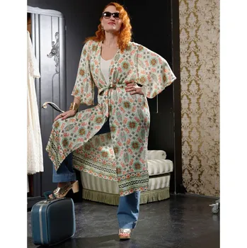 Dámské šaty Dlouhé kimono s potiskem Marylin Feltz zelená mořská/korálová 42