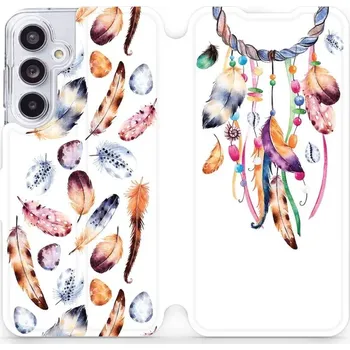 Pouzdro na mobilní telefon Flipové pouzdro Mobiwear - Samsung Galaxy A55 5G - M003S Lapač a barevná pírka (Knížkové flip pouzdro, obal, kryt na mobil Samsung Galaxy A55 5G - M003S Lapač a barevná pírka, materiál Umělá kůže + TPU - ochrana 360°, stojánek, silikonová vanička,)