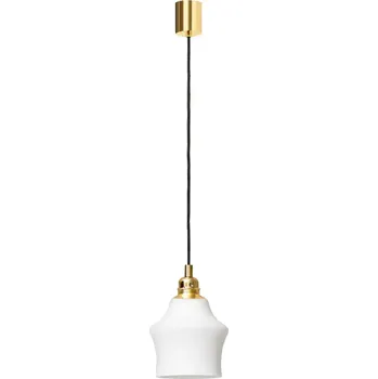 Kaspa 10879105 LONGIS WHITE - Závěsné svítidlo s bílým sklem, zlatá + černý textilní kabel, 1 x E27, Ø 14,5cm (Závěsné svítidlo 1 x E27, vhodné i jako barové hotelové svítidlo)