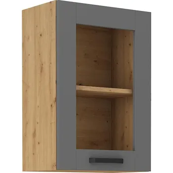 Kuchyňská skříňka LEMPERT Horní skříňka prosklená LUNY 17 (40 / 72 cm) dustgrey / dub artisan