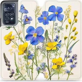 Pouzdro na mobilní telefon Flipové pouzdro Mobiwear - Xiaomi Note 12 Pro 4G - VP41S Modré a žluté kvítky (Knížkové flip pouzdro, obal, kryt na mobil Xiaomi Note 12 Pro 4G - VP41S Modré a žluté kvítky, materiál Umělá kůže + TPU - ochrana 360°, stojánek, silikonová vanička, magnetick