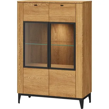 Knihovna Vitrína zlatý dub/černá mat PORTO 15