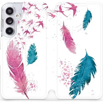 Pouzdro na mobilní telefon Flipové pouzdro Mobiwear - Samsung Galaxy A55 5G - MR08S Pírka (Knížkové flip pouzdro, obal, kryt na mobil Samsung Galaxy A55 5G - MR08S Pírka, materiál Umělá kůže + TPU - ochrana 360°, stojánek, silikonová vanička, magnetické zavírání)