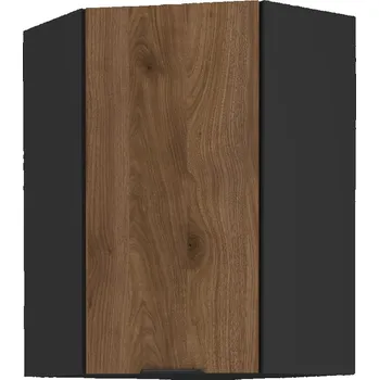 Kuchyňská skříňka LEMPERT Horní skříňka rohová MONY 25 (60x60 / 90 cm) - černá / ořech