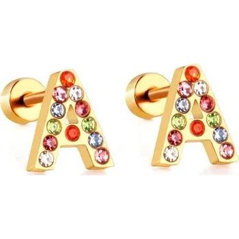 Náušnice Nerezové náušnice s písmenkovým designem - A,Zlatá