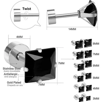 Náušnice Elegantní náušnice z chirurgické oceli s krystaly - černá + stříbrná,4mm