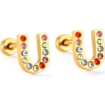 Náušnice Nerezové náušnice s písmenkovým designem - U,Zlatá