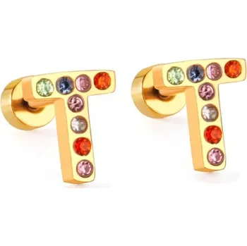 Náušnice Nerezové náušnice s písmenkovým designem - T,Stříbrná