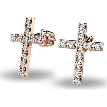 Náušnice Dámské náušnice žluté zlato 585/1000 - křížky se zirkony 140018-CV-ZIR