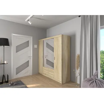 Šatní skříň LEMPERT Šatní skříň ELIS 4D dub sonoma se zrcadlem