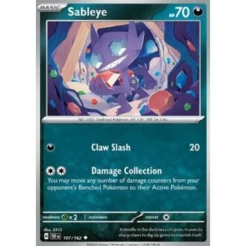 Sběratelská karetní hra Pokémon TEF 107/162 Sableye - Temporal Forces Stav: Near Mint, Verze: REVERSE HOLO