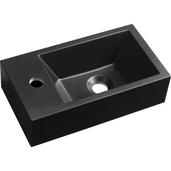 Umyvadlo Sapho AMAROK umývátko, litý mramor, 40x22cm, baterie vlevo, černá mat