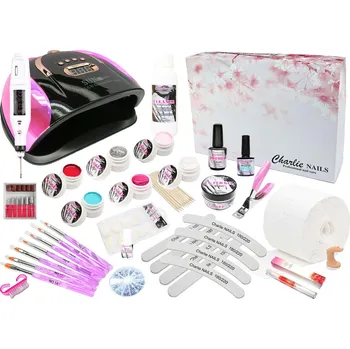 Charlie Nails Startovací sada na gelové nehty XXXL 256W růžová perleť s bruskou 10W