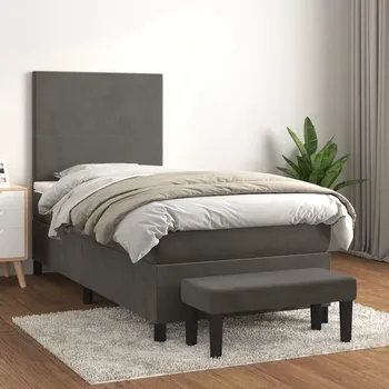 Postel vidaXL Box spring postel s matrací 90x190 cm samet [3137699] Barva: Tmavě šedá