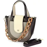 Hnědo-krémová kombinovaná kožená kabelka Gregorio s plastovou ručkou