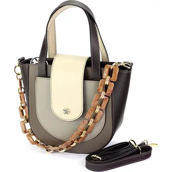 Kabelka Hnědo-krémová kombinovaná kožená kabelka Gregorio s plastovou ručkou