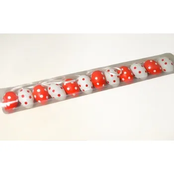Velikonoční dekorace Vajíčka PVC 4 cm v tubě - bílo-červená - puntík - 12 ks