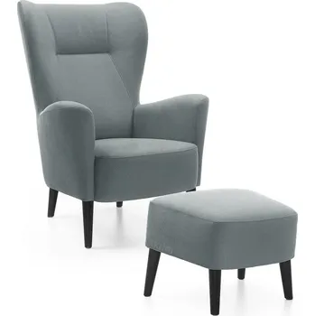 Křeslo Křeslo ušák s podnožkou Next | FUNKČNÍ LÁTKA | šedomodrá 74 | černé nohy | AKCE