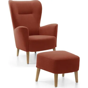 Křeslo Křeslo ušák s podnožkou Next | FUNKČNÍ LÁTKA | červená 55 | nohy buk | AKCE