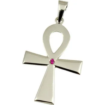 Přívěsek ŠPERKY-NM, Zlatý nilský kříž 026 s kamínkem Barva kamene: červená - rubín, Barva zlata: žlutá