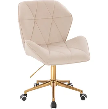 Otočné křeslo velur Horten XL na zlaté podstavě s kolečky - krémová