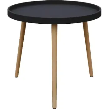 Konferenční stolek RIKO - kulatý konferenční stolek, vrchní deska černá, nohy buk
