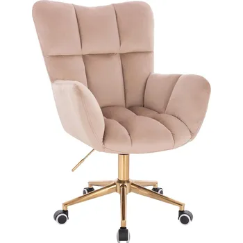 Otočné křeslo Alta velur na zlaté podstavě s kolečky - cappuccino