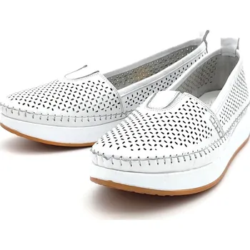 Dámské mokasíny Dámské kožené mokasíny 014 24075 Klop bílá Barva: Bílá, Velikost: 39