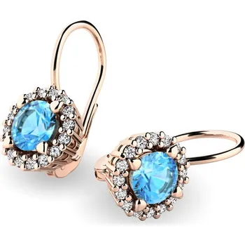 Náušnice Dámské náušnice žluté zlato 585/1000 se zirkony a akvamaríny 10925-CV-ZIR-SM