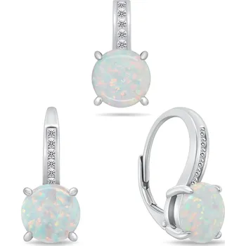 Módní doplněk Brilio Silver Elegantní set šperků se zirkony a bílými opály SET246W (přívěsek, náušnice) + 2 měsíce na vrácení zboží
