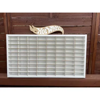 Dřevěná hračka Dřevěná polička na autíčka 80ks bílá s nápisem Hot Wheels