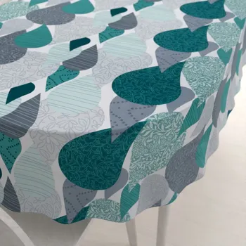 ubrus Bavlněný oválný ubrus Sandra SA-444 Šedo-petrolejové kapky s ornamenty 50x100 cm