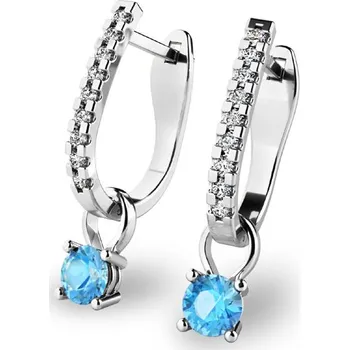 Náušnice Dámské náušnice žluté zlato 585/1000 se zirkony a akvamaríny 10862-B-ZIR-SM