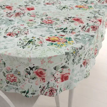 ubrus Bavlněný oválný ubrus Sandra SA-415 Květiny na mintovém hexagonu 50x100 cm