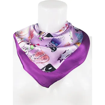 Šátek Dámský šátek, barevné malé kočky, fialový