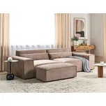 Dvoumístná modulární pohovka s osmanským stolkem hnědá látková sekční pohovka s černými nohami moderní obývací pokoj Beliani