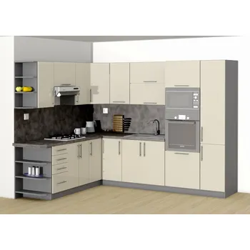 Kuchyňská linka Nabytekmorava Moderní kuchyňská linka Carmen vysoký lesk N001 barevné provedení: Šedá / Krém lesk