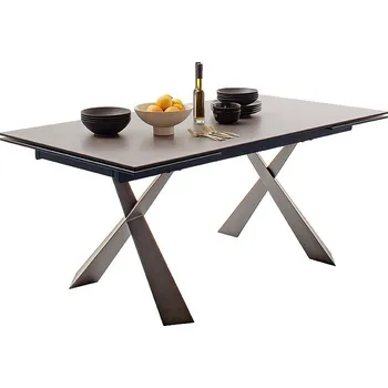 Jídelní stůl Rozkládací jídelní stůl BADESI světle šedá, podnož broušená nerez