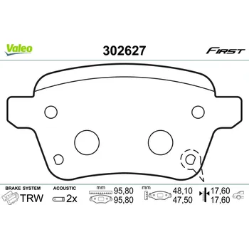 Brzdová destička Sada brzdových destiček, kotoučová brzda VALEO 302627