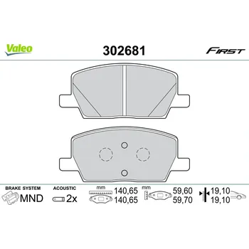Brzdová destička Sada brzdových destiček, kotoučová brzda VALEO 302681